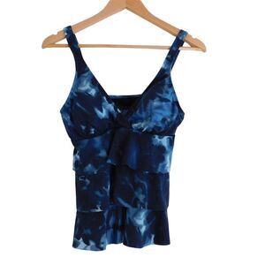 Magicsuit Tie Dye Tankini Top Blue Layered Tiered Built in Bra Size‎ 8